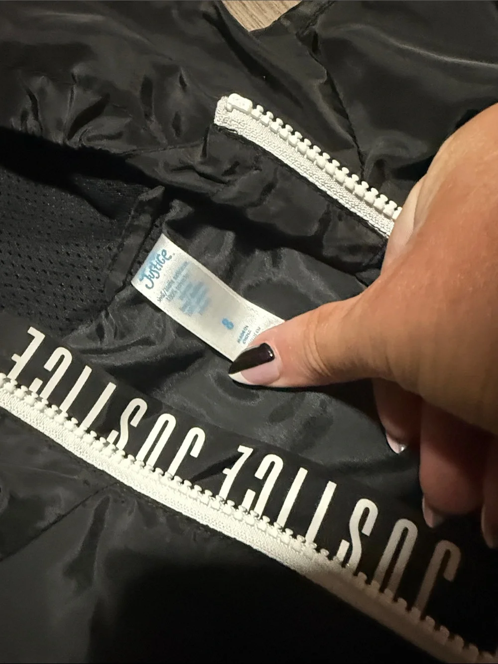 Justice Black Hooded Jacket with White Zipper